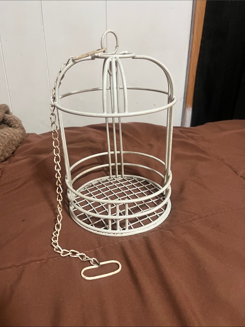 Decorative White Metal Hanging Bird Cage Storage Accent